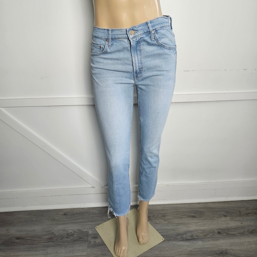 Mother Denim High Rise Straight Leg Light Wash Jeans Raw Hem Blue Size 29